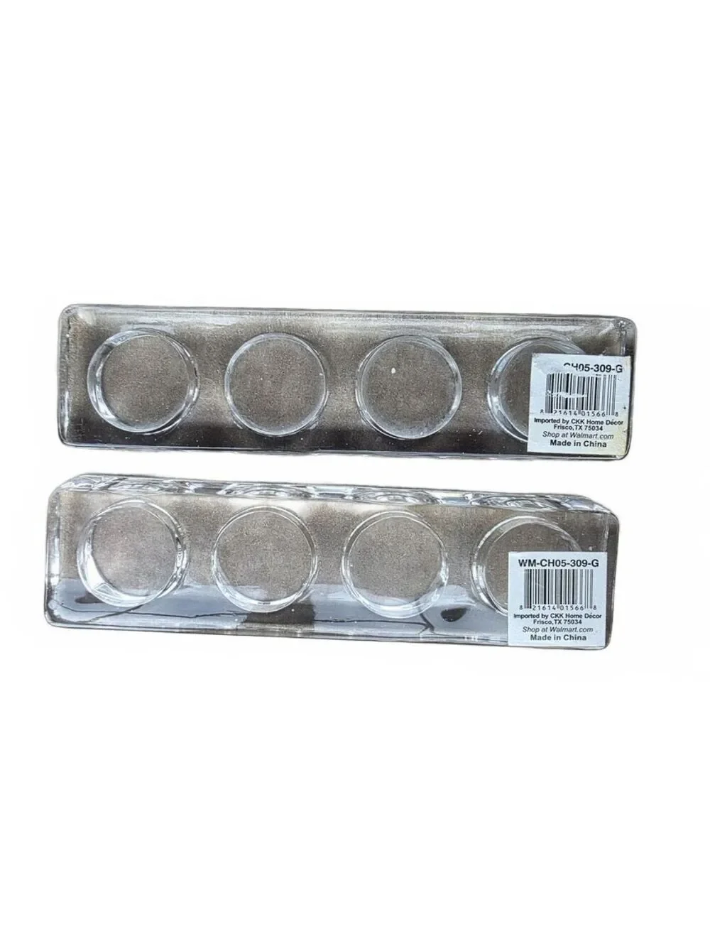 Set of 2 Heavy Clear Glass Block Tealight Candle Holders Modern Centerpiece Tray